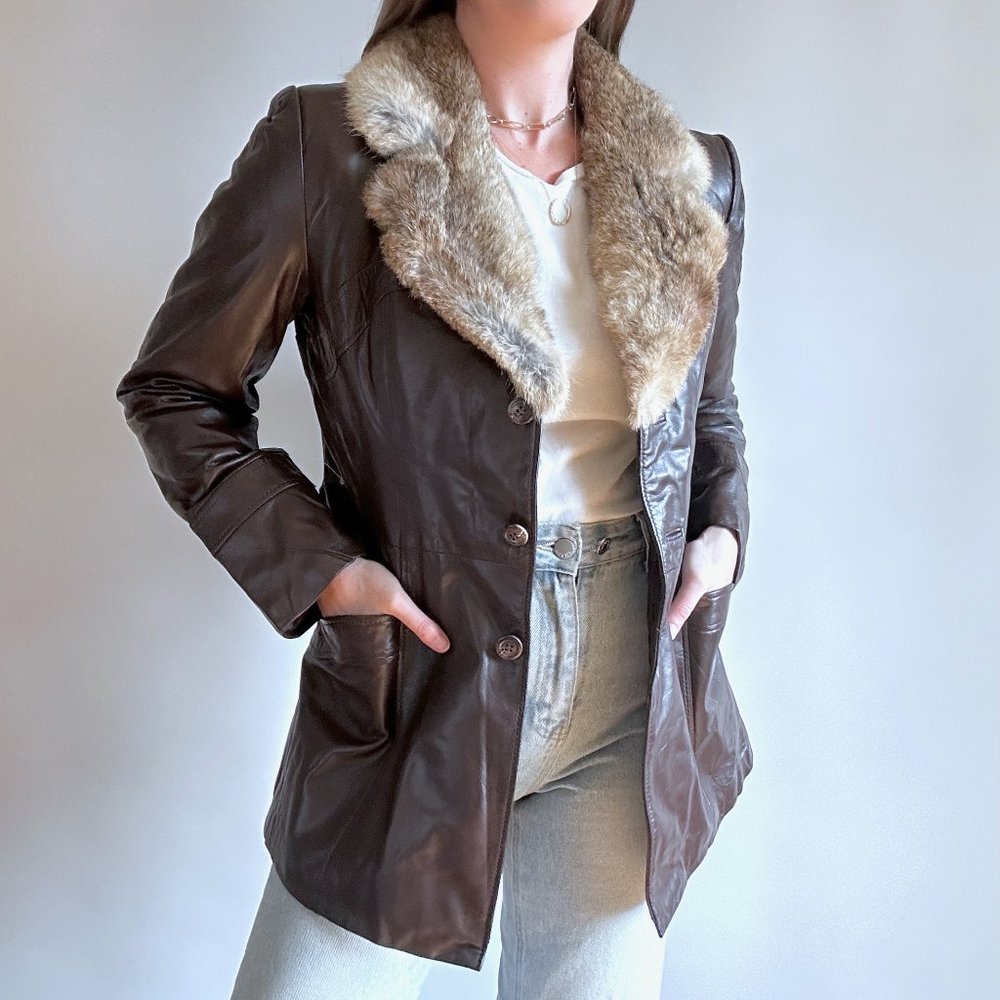 Vintage Brown Leather and Fur Coat